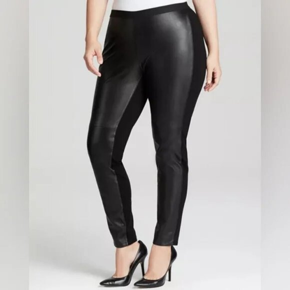 Eileen Fisher | front panel lamb leather leggings in black - Picture 11 of 12